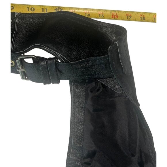 Adult S Black Leather Motorcycle Riding Chaps Adjustable Belt Snap Closure 30-34 - Picture 13 of 14